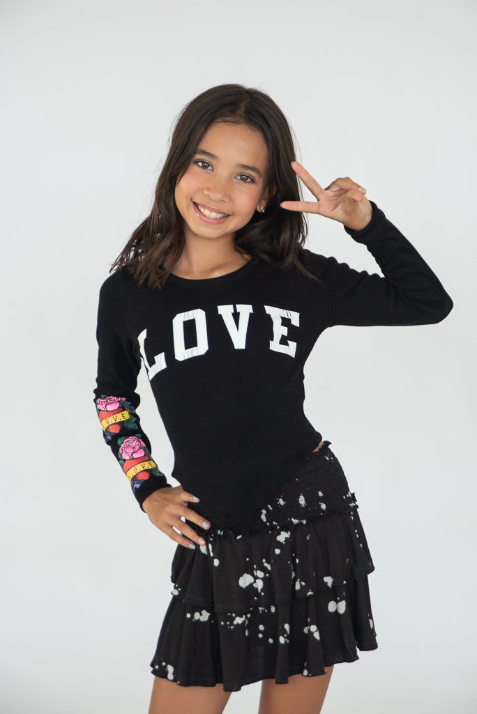 *Black Tattoo Love Crop Long Sleeve Tee*