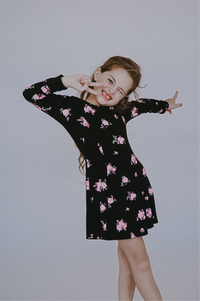 *Rib Floral Long Sleeve Dress*