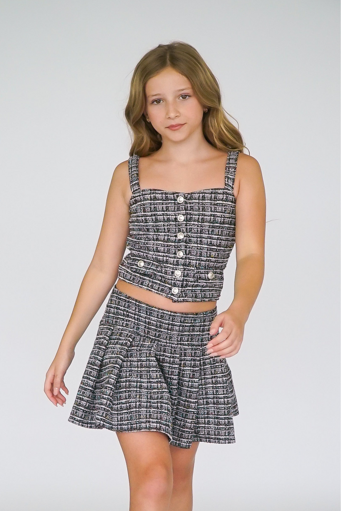 *Black Tweed Pleated Skirt*