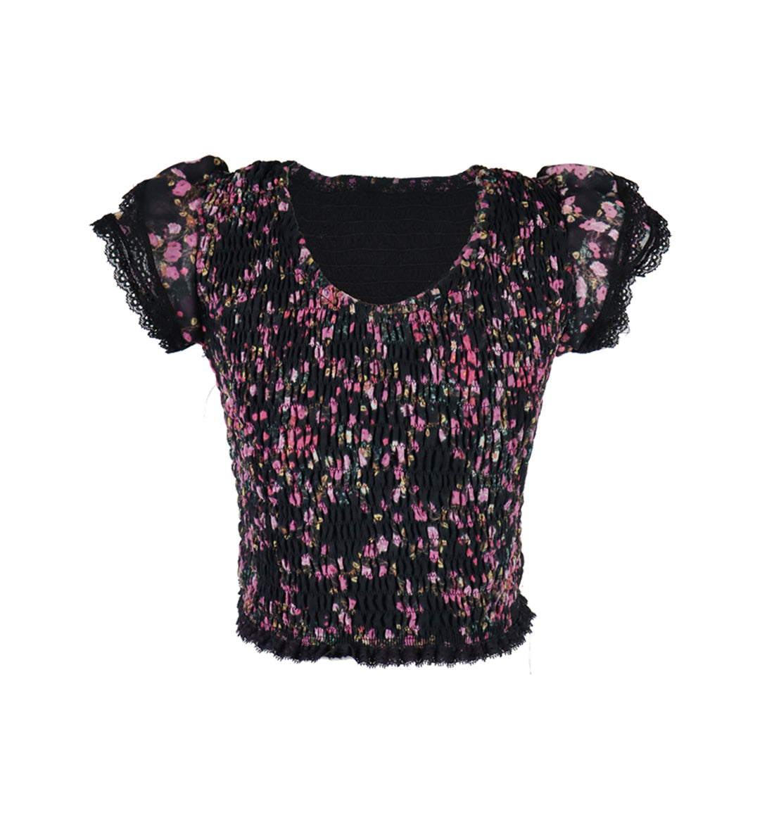 *Ciffon Floral Lace Ruffle Sleeve Top*