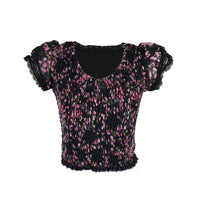 *Ciffon Floral Lace Ruffle Sleeve Top*
