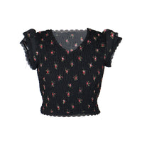 *Ciffon Floral Lace Ruffle Sleeve Top*
