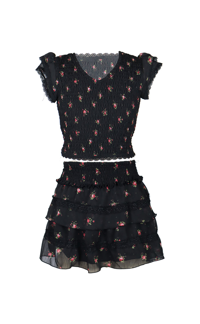 *Ciffon Floral Trim Lace Skirt*