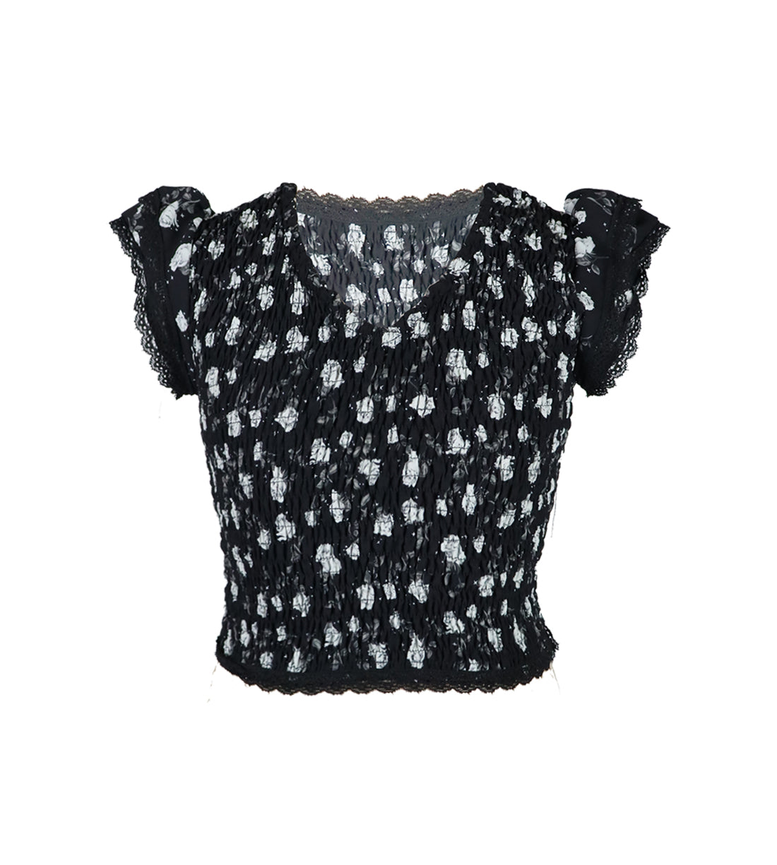 *Ciffon Floral Lace Ruffle Sleeve Top*
