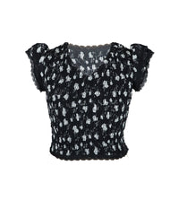*Ciffon Floral Lace Ruffle Sleeve Top*