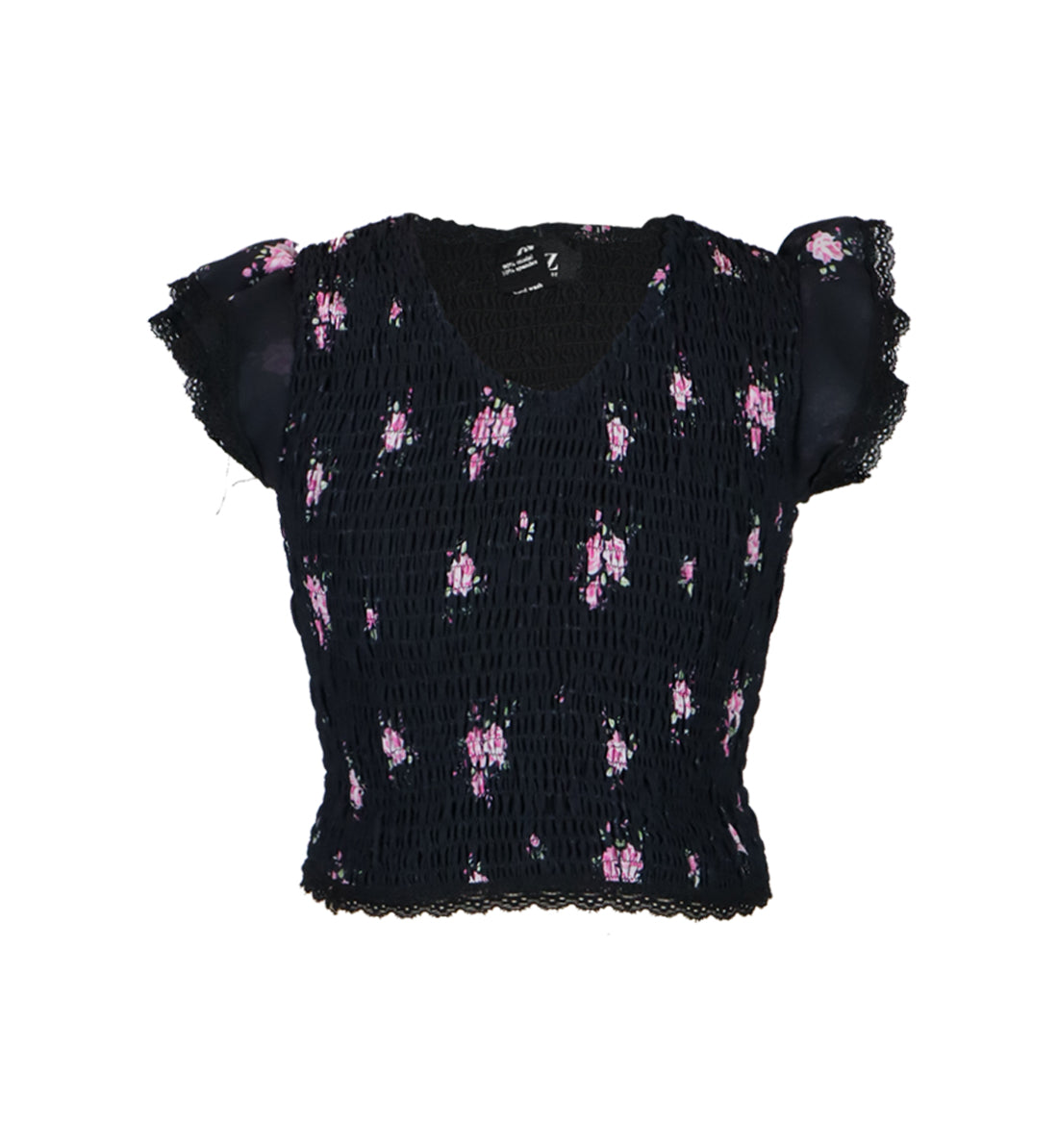 *Ciffon Floral Lace Ruffle Sleeve Top*