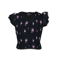 *Ciffon Floral Lace Ruffle Sleeve Top*