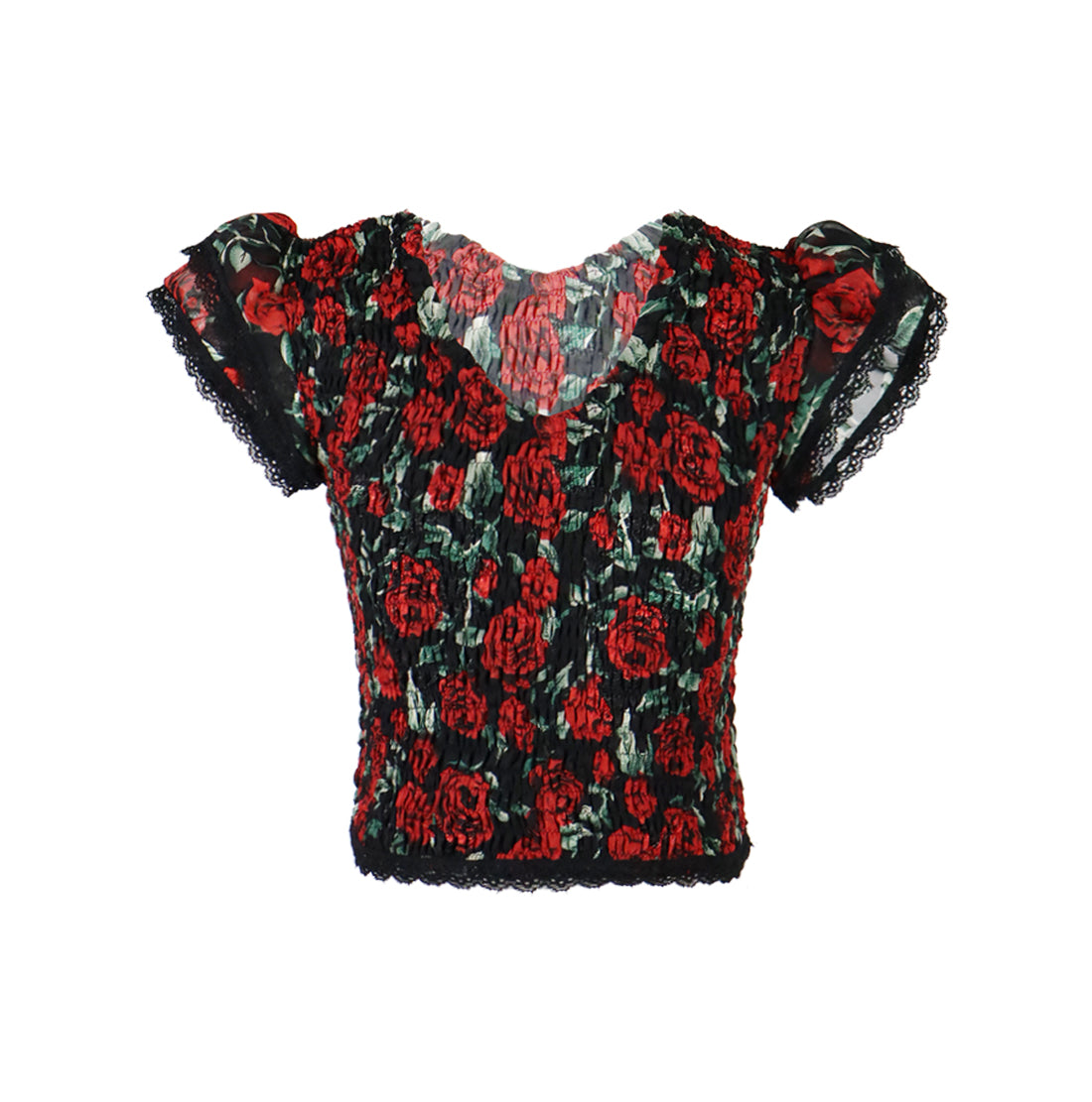 *Ciffon Floral Lace Ruffle Sleeve Top*