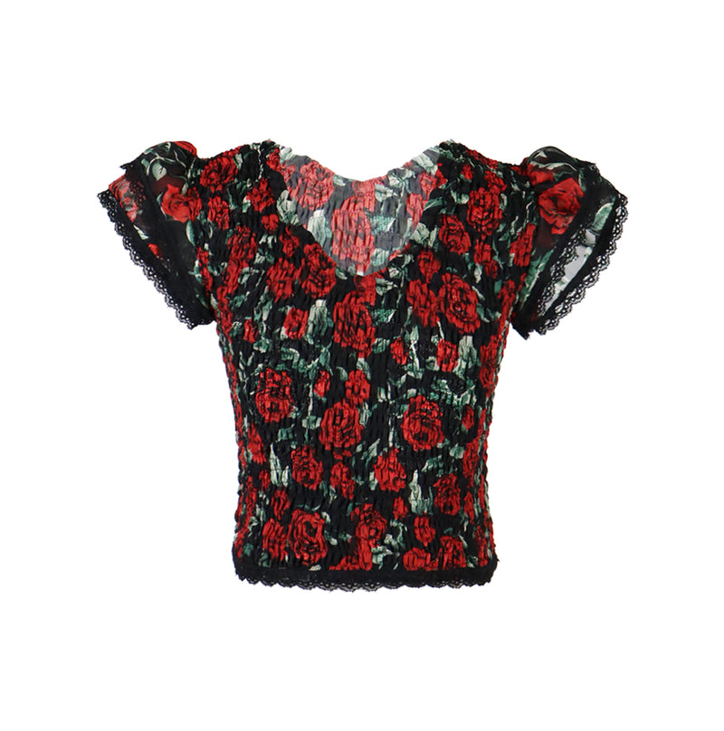 *Ciffon Floral Lace Ruffle Sleeve Top*