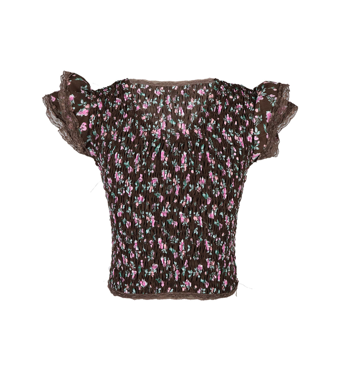 *Ciffon Floral Lace Ruffle Sleeve Top*