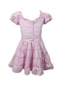 *Stripe Embroidery Puff Sleeve Dress*