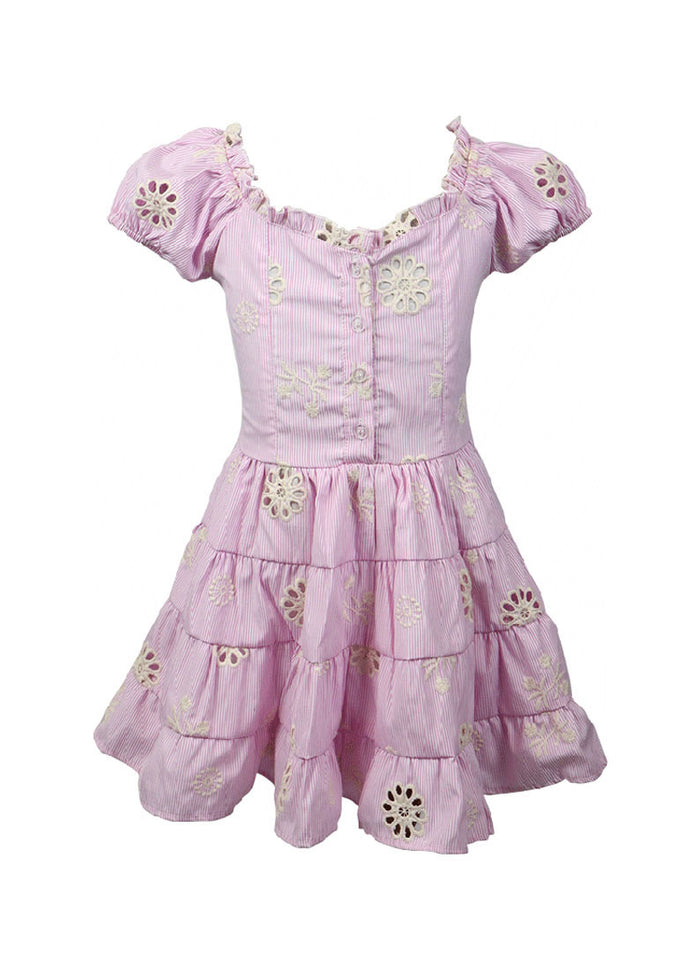 *Stripe Embroidery Puff Sleeve Dress*