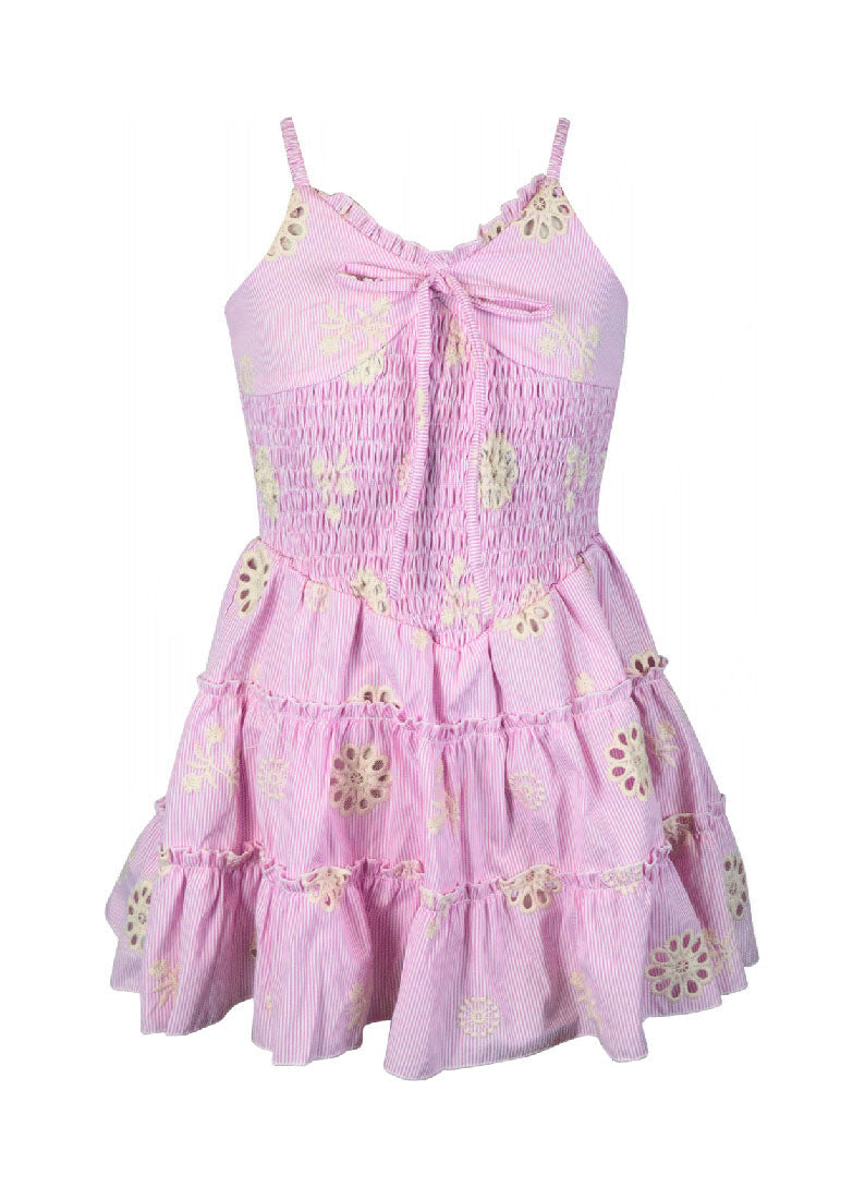 *Stripe Embroidery Strap Dress*