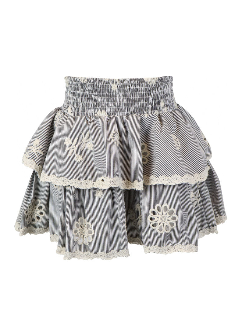 *Stripe Embroidery Ruffle Skirt*