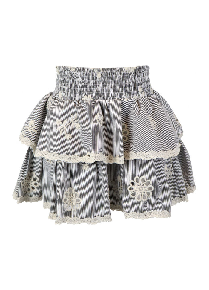 *Stripe Embroidery Ruffle Skirt*