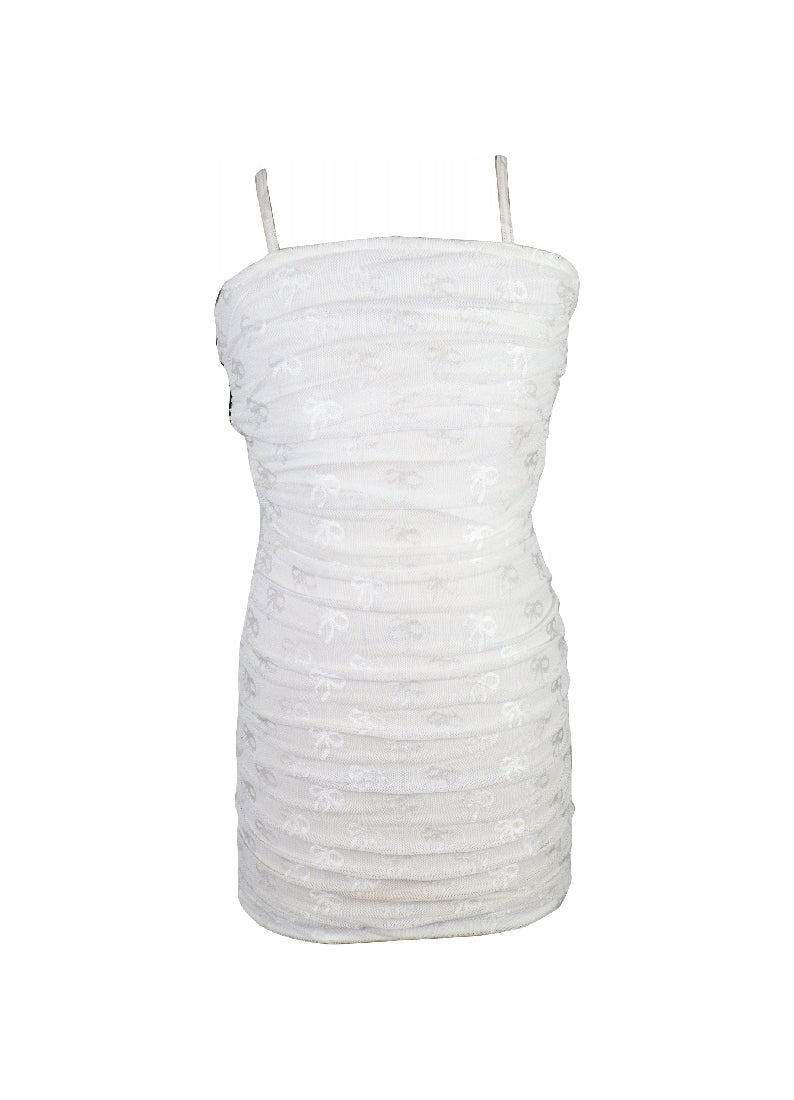 *Allover Bow Rusched Dress*