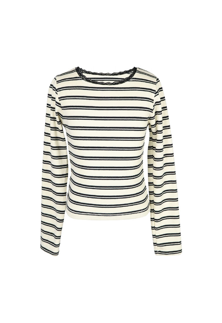 *Stripes Trim Lace Tee*