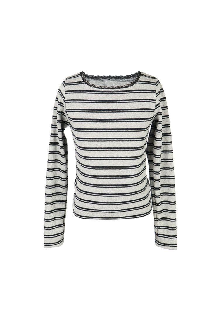 *Stripes Trim Lace Tee*