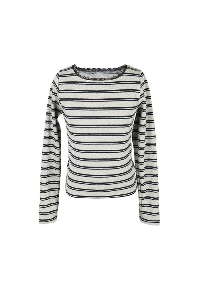 *Stripes Trim Lace Tee*