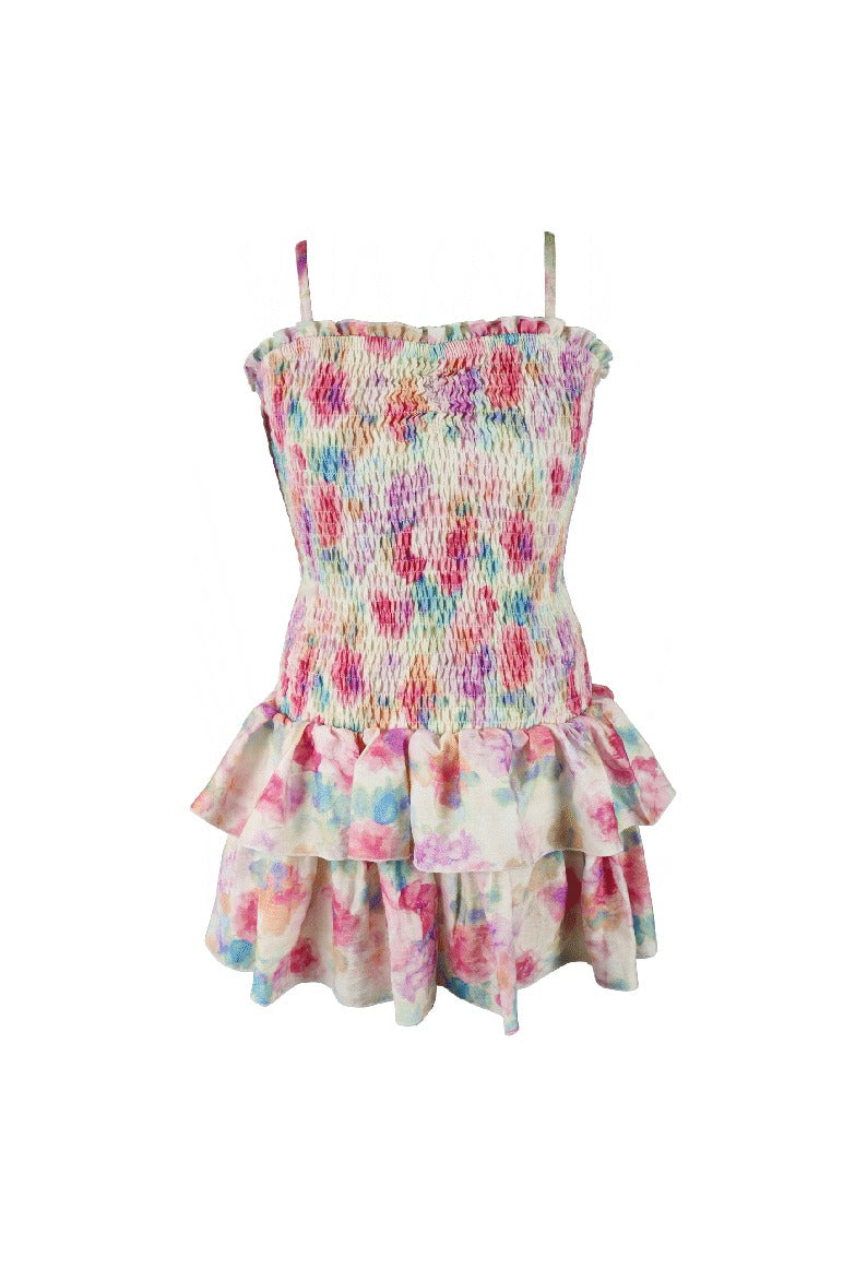 *Watercolor Smocked Ruffle  Dress*