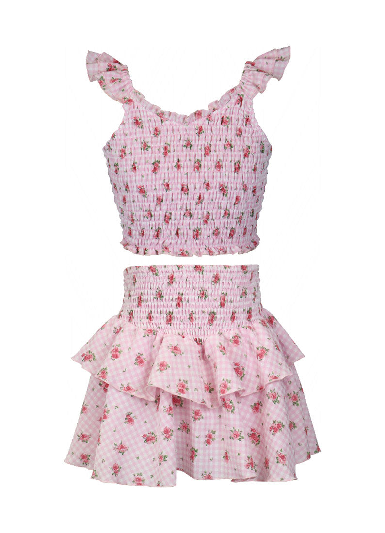*Floral Gingham Flutter Sleeve Top*