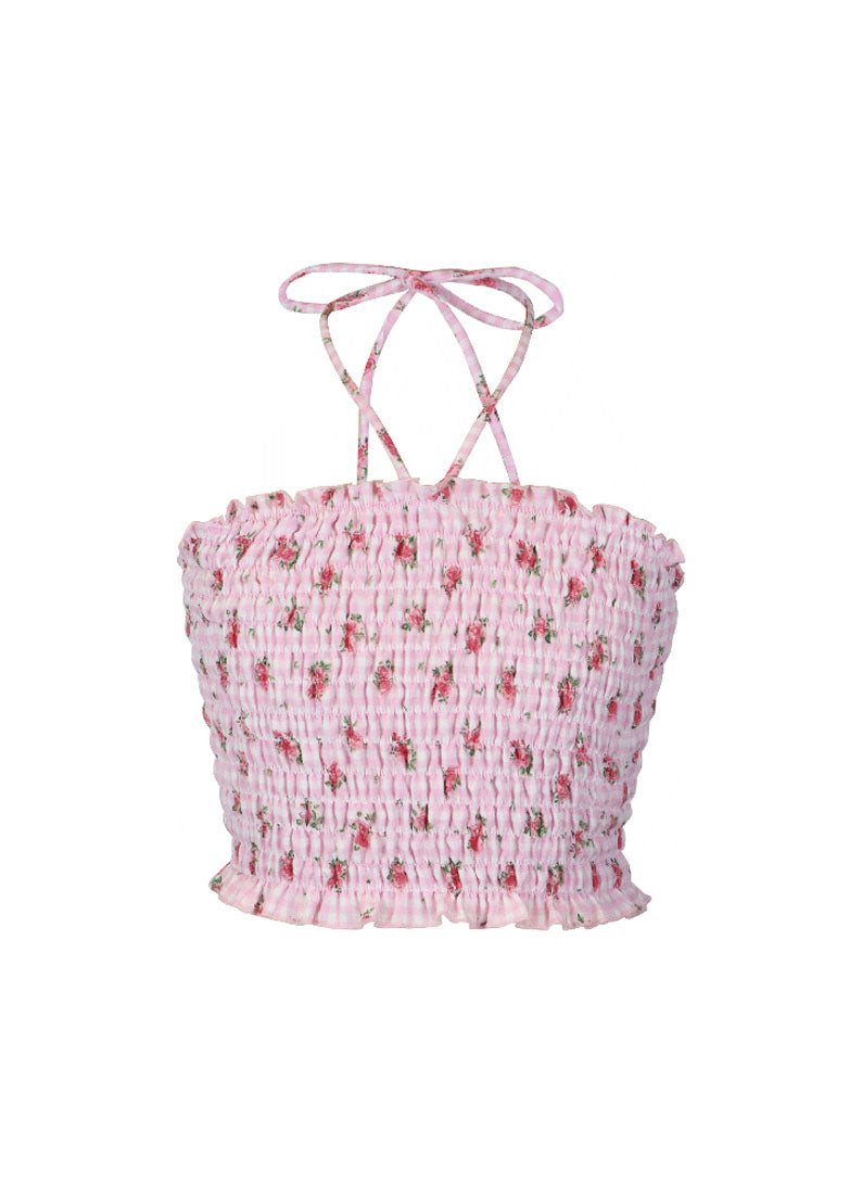 *Floral Gingham Halter Top*
