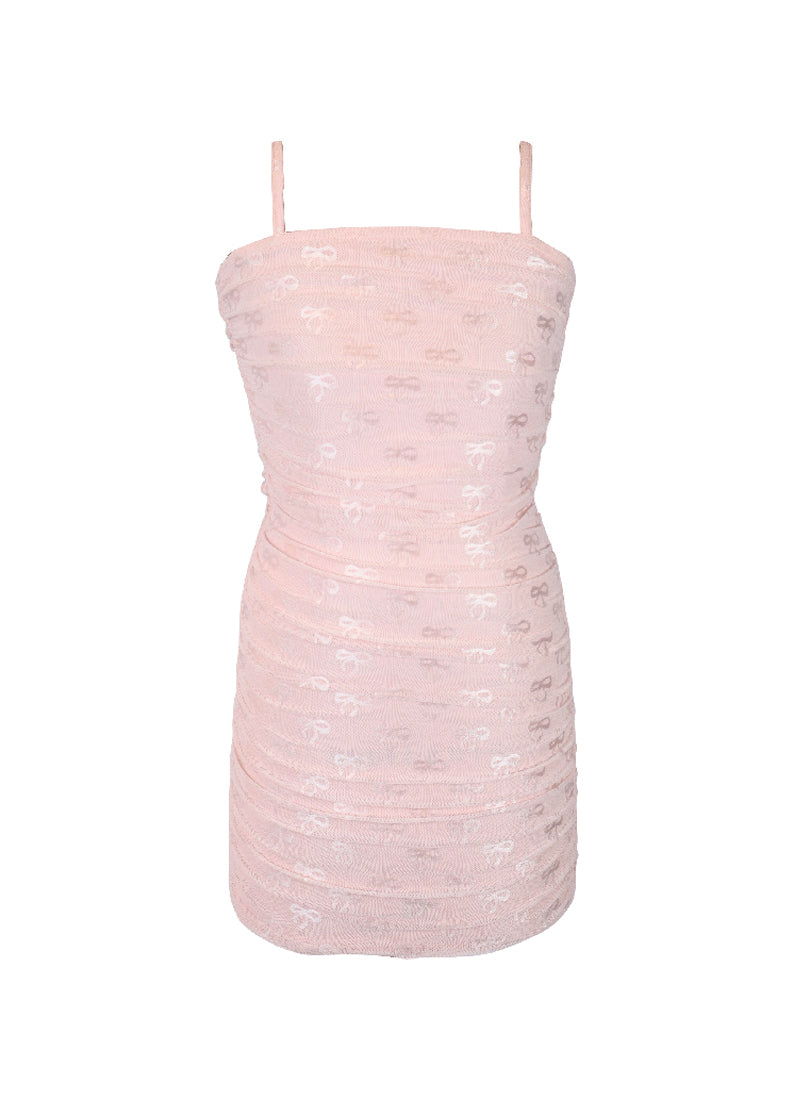 *Allover Bow Rusched Dress*