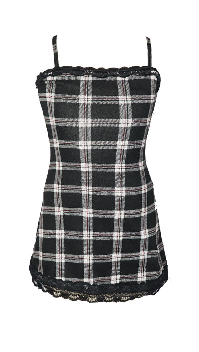 *Plaid Trim Lace Dress*