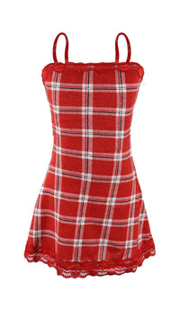*Plaid Trim Lace Dress*