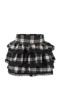 *Strecth Plaid Strecth Ruffle Skirt*