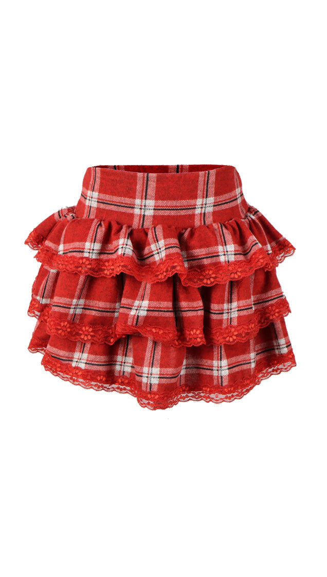 *Strecth Plaid Strecth Ruffle Skirt*