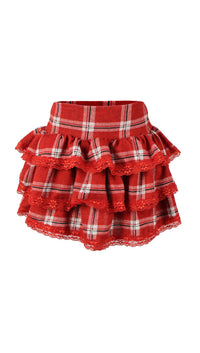*Strecth Plaid Strecth Ruffle Skirt*