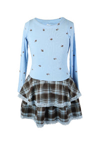 *Plaid Floral Dress*
