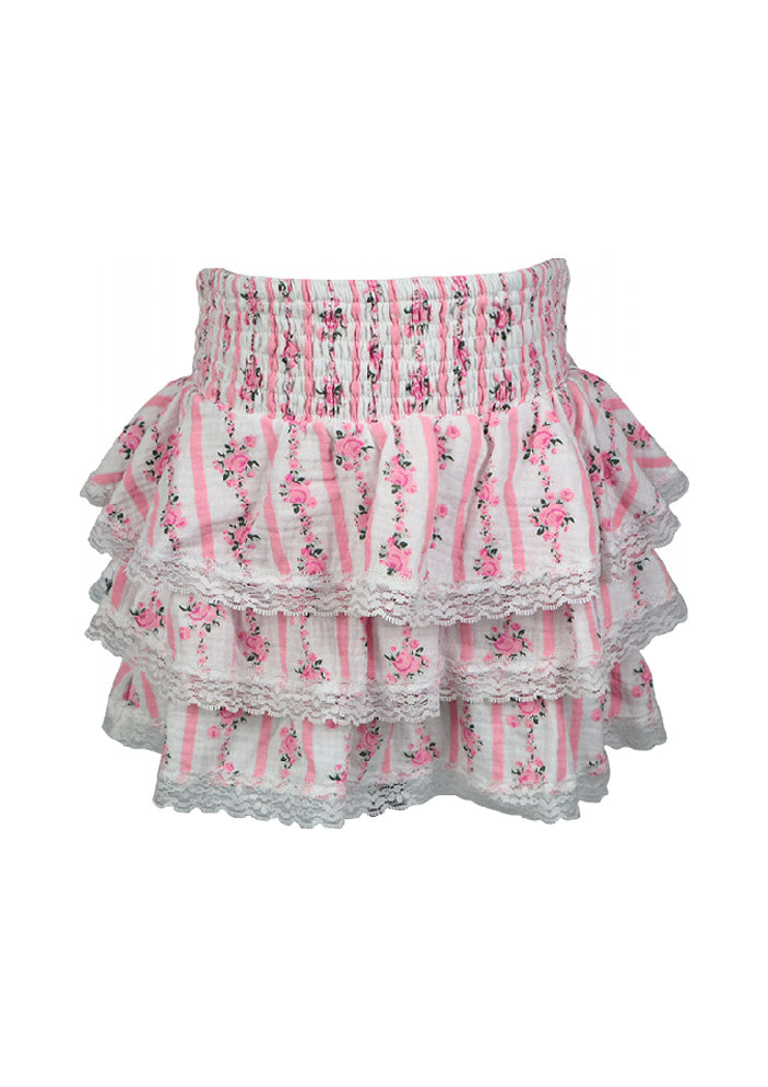 *Printed Ruffle Skirt with Lace*