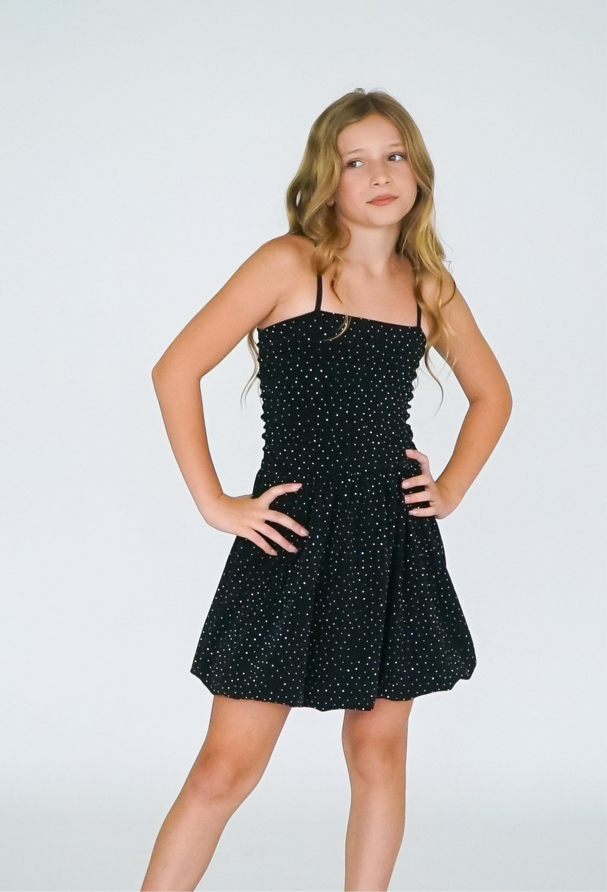 *Allover Studded Metallic Bubble Dress*