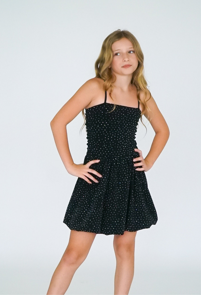 *Allover Studded Metallic Bubble Dress*