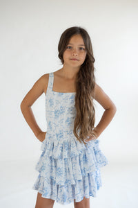 *Blue Bow Toile Corset Ruffle Dress*