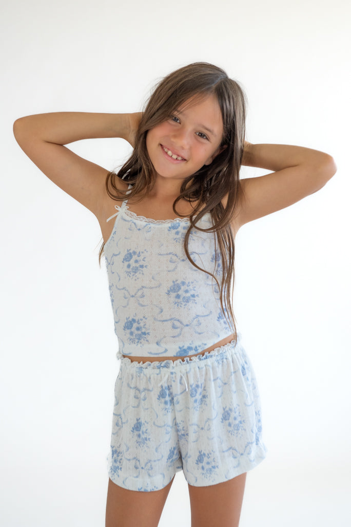 *Blue Toile Bow Printed Short*