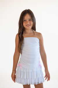 *Tulle Net Ruched Tube Top Dress*