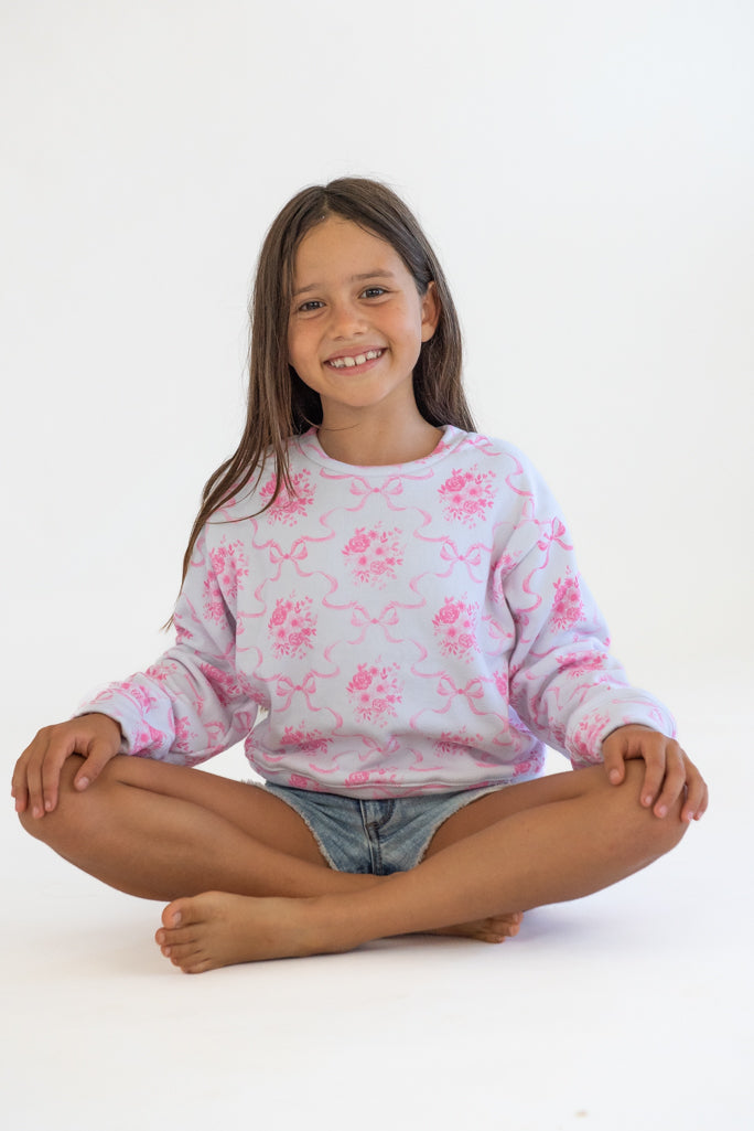 *Bow Toile Printed Long Sleeve Sweatshirt*