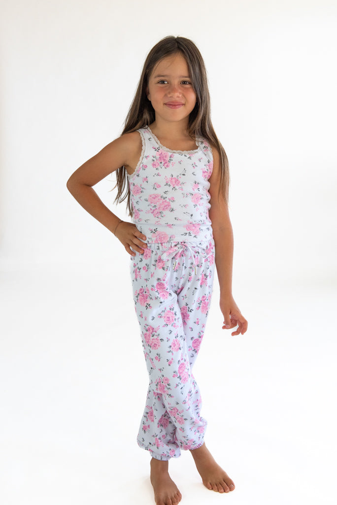 *Rib Printed Trim Lace Tank*