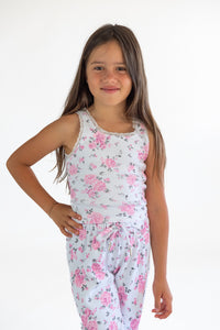 *Rib Printed Trim Lace Tank*