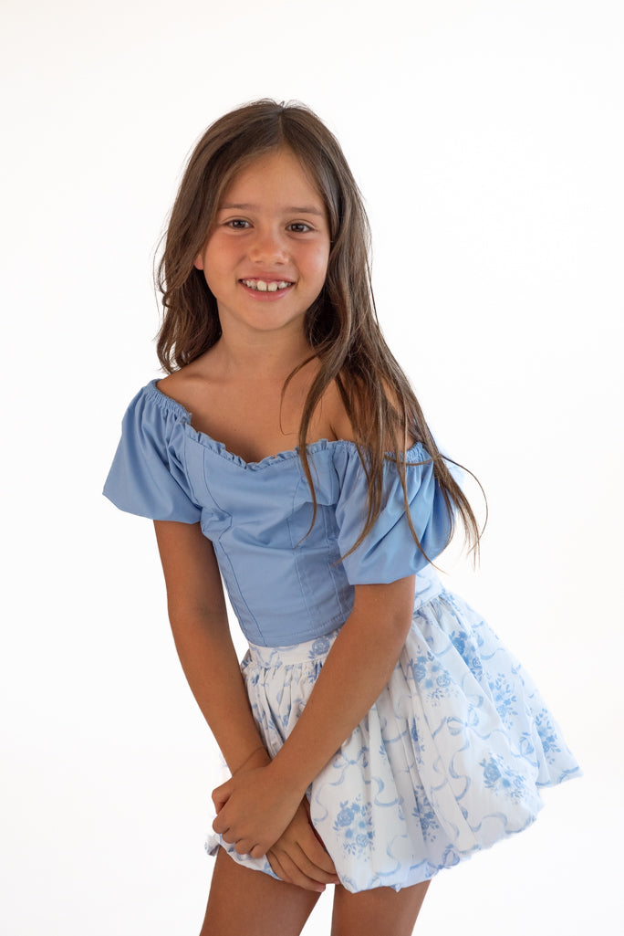 *Poplin Puff Sleeve Corset Top*