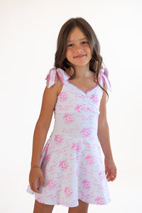 *Bow Toile Printed Bustier Ties Dress*