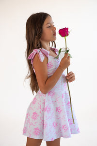 *Bow Toile Printed Bustier Ties Dress*