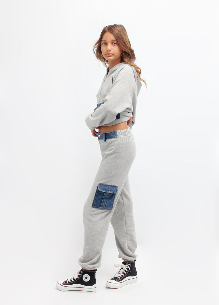 *Grey Denim Cargo Pocket Sweatpant*