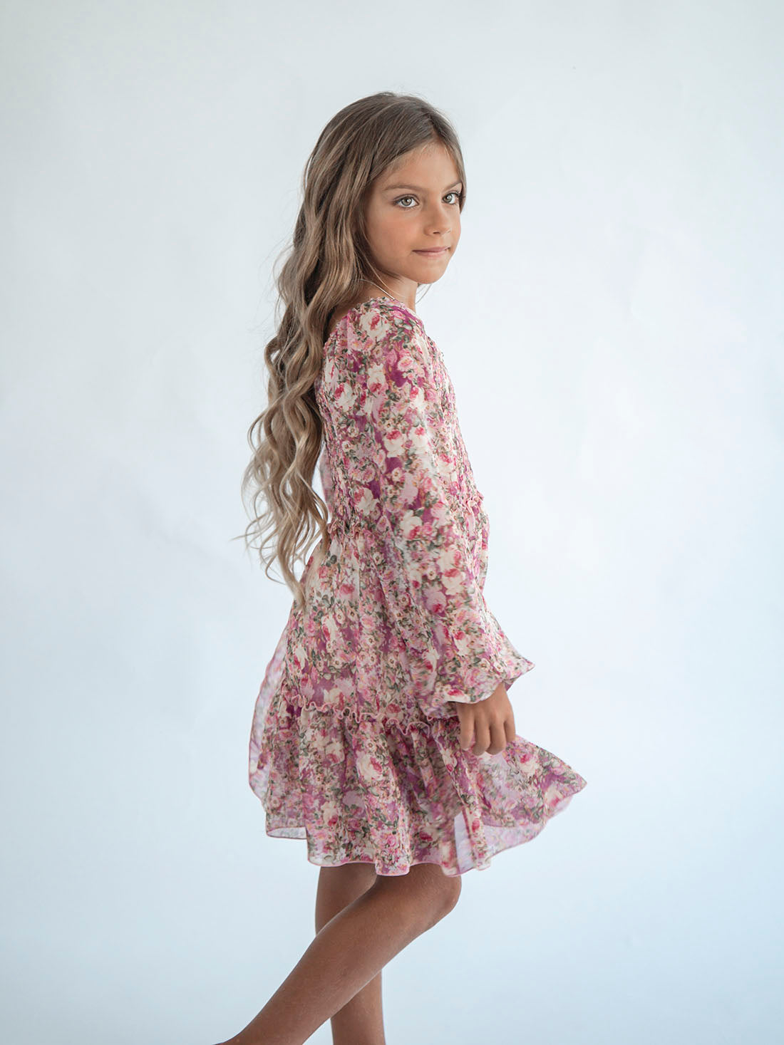 *Floral Smocked Long Sleeve Dress*