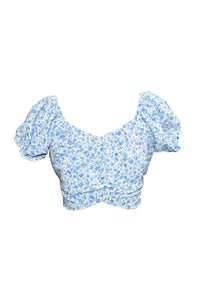 *Blue Floral Puff Sleeve Top*