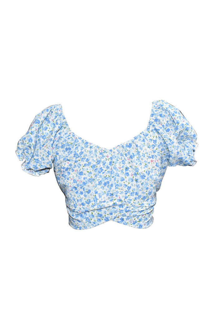 *Blue Floral Puff Sleeve Top*