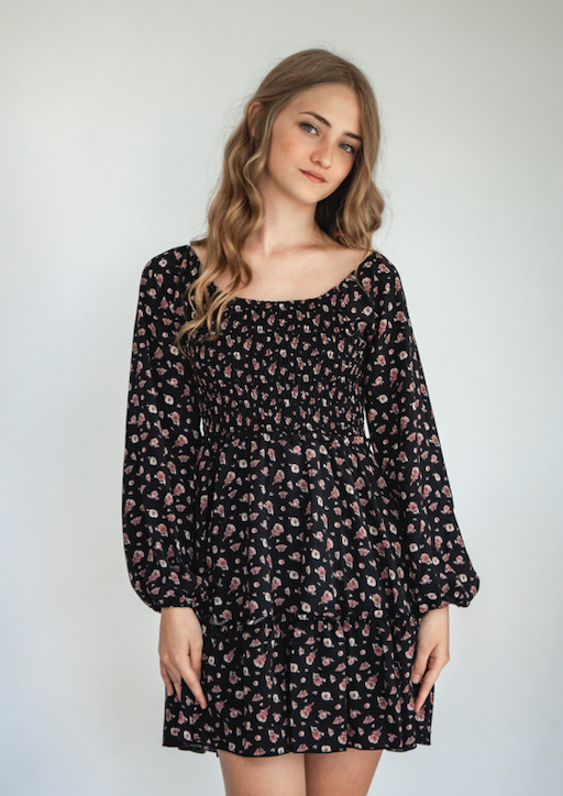 Black Mini Rose Dress